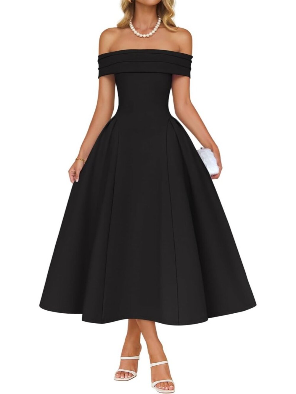 Women's Black Summer 2026 Flowy A Line Semi Formal Off Shoulder Cocktail Dresses